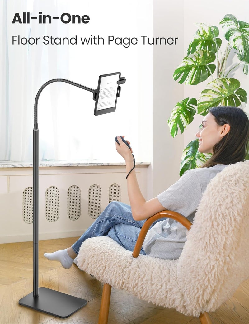 VOLTIFYMAX Kindle Stand Floor with Remote Page Turner for Reading in Bed, Tablet Stand Holder with Adjustable Gooseneck, Compatible with Kindle Accessories/Paperwhite, Hands Free Use Gifts for Readers - Image 2
